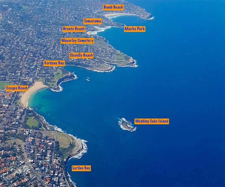 Bondi to Coogee map shows distances and the walk